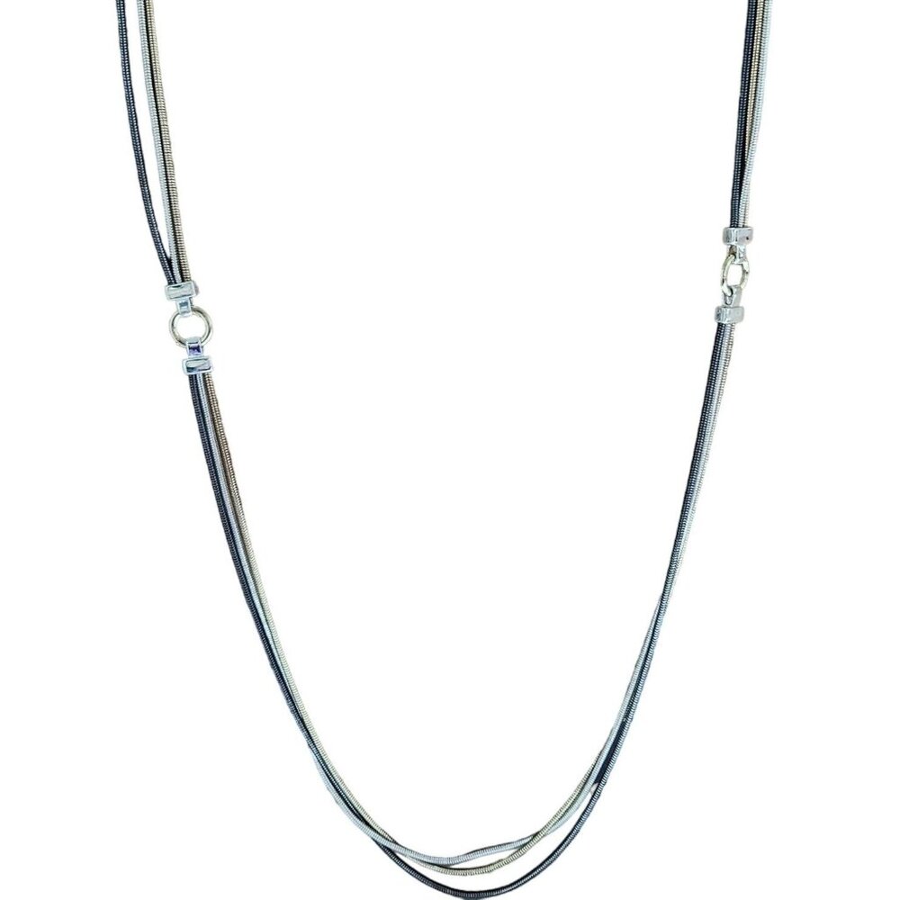 Vintage Tri Tone Triple Strand Snake Chain Statement Necklace Fashion Jewelry